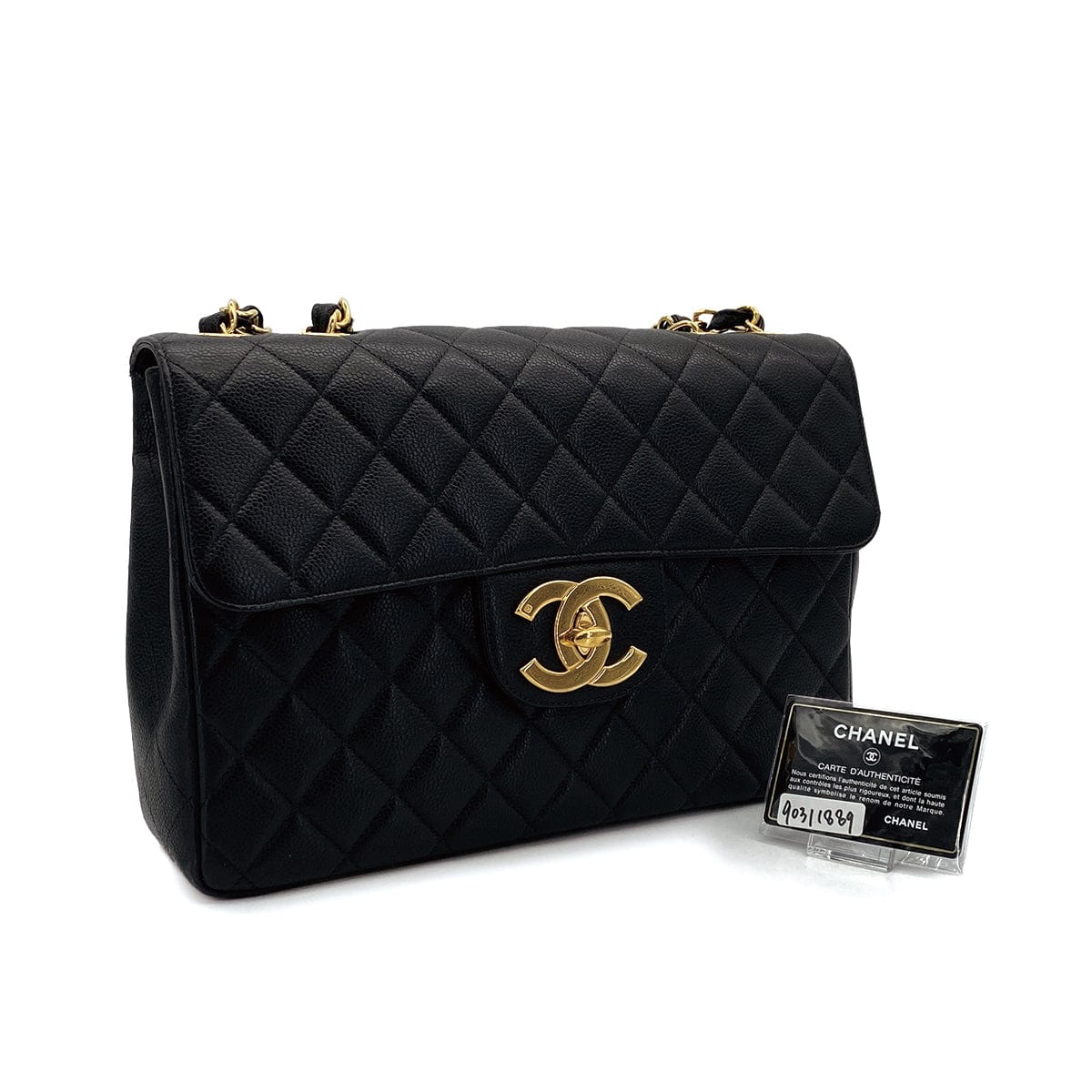 Luxury Promise Japan VINTAGE CHANEL JUMBO  MATELASSE 30 CHAIN SHOULDER BAG BLACK CAVIAR SKIN GOLD HARDWARE 90311889