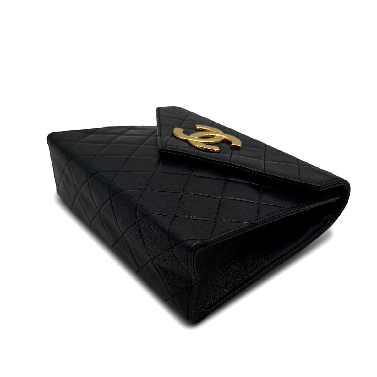 Luxury Promise Japan VINTAGE CHANEL LETTER FLAP MATELASSE BIG COCO CHAIN SHOULDER BAG BLACK LAMB SKIN GOLD HARDWARE 90317874