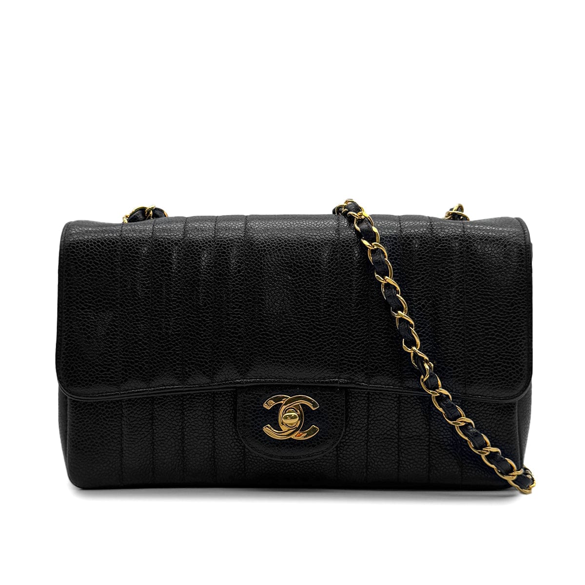 Luxury Promise Japan VINTAGE CHANEL MADEMOISELLE CHAIN SHOULDER BAG BLACK CAVIAR SKIN GOLD HAEDWARE 90315868