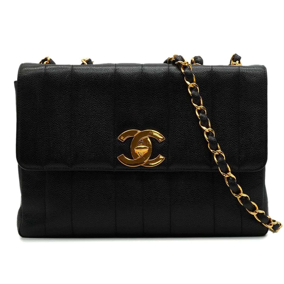 Luxury Promise Japan VINTAGE CHANEL MADEMOISELLE CHAIN SHOULDER BAG BLACK CAVIAR SKIN GOLD HARDWARE 90343855
