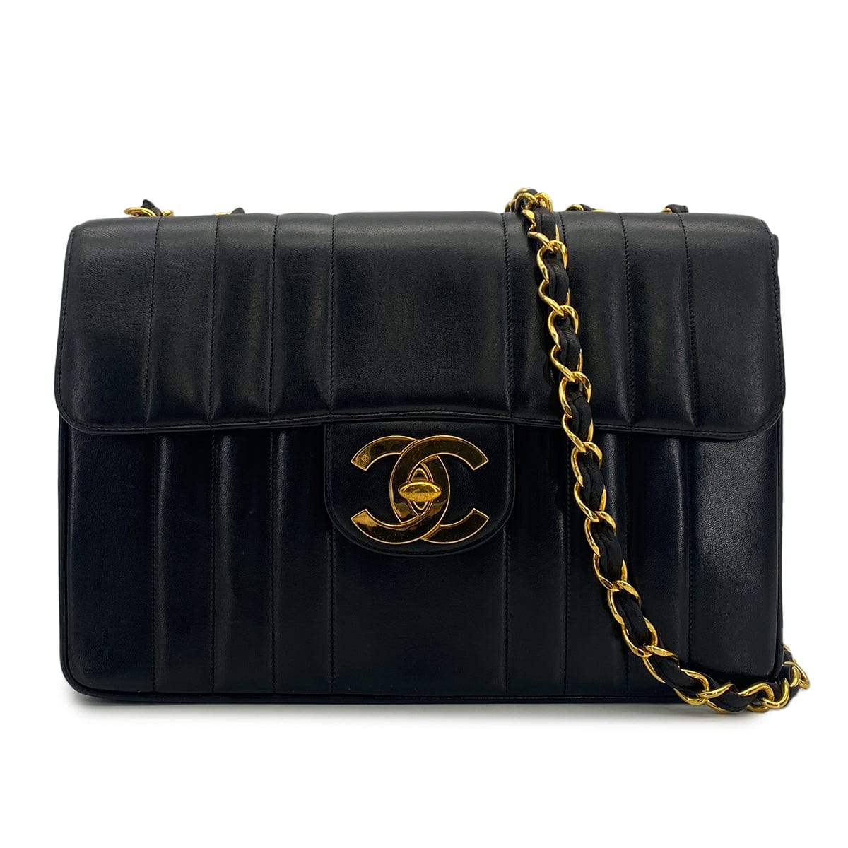 Luxury Promise Japan VINTAGE CHANEL MADEMOISELLE CHAIN SHOULDER BAG BLACK LAMB SKIN GOLD HARDWARE 90317769