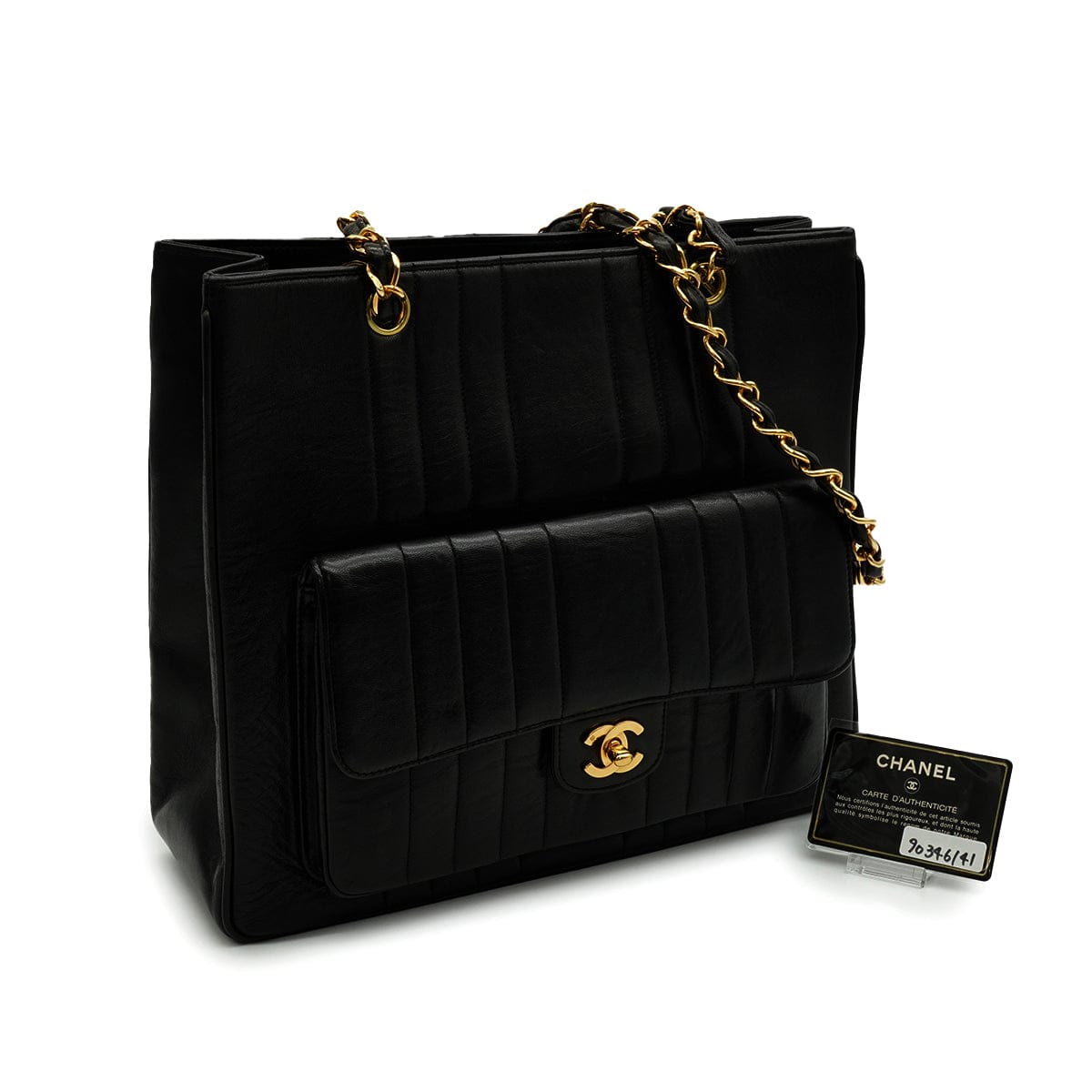 Luxury Promise Japan VINTAGE CHANEL MADEMOISELLE CHAIN SHOULDER BAG BLACK  LAMB SKIN GOLD HARDWARE 90346141