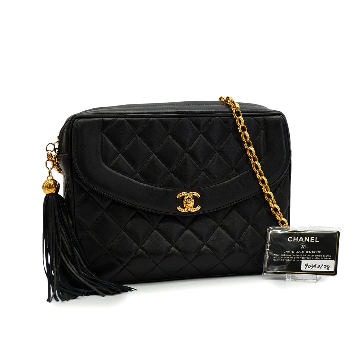 Luxury Promise Japan VINTAGE CHANEL MATELASSE BIJOU CHAIN SHOULDER BAG FRINGE BLACK LAMB SKIN GOLD HARDWARE 90340128