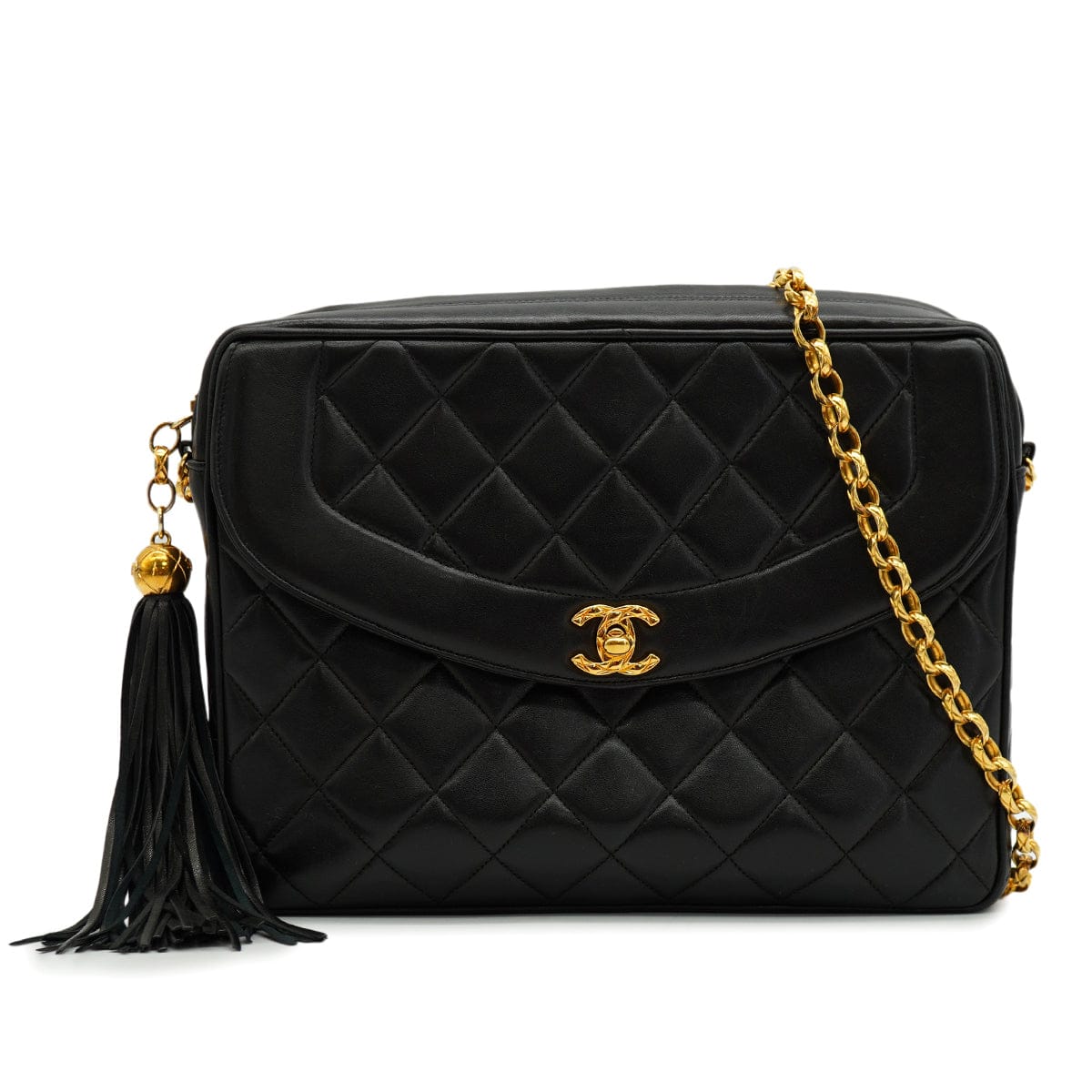Luxury Promise Japan VINTAGE CHANEL MATELASSE BIJOU CHAIN SHOULDER BAG FRINGE BLACK LAMB SKIN GOLD HARDWARE 90340128