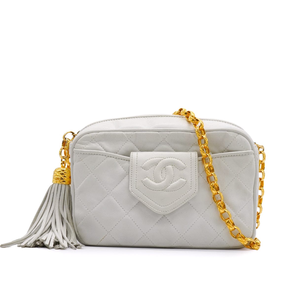 Luxury Promise Japan VINTAGE CHANEL MATELASSE BIJOU CHAIN SHOULDER BAG FRINGE WHITE LAMB SKIN GOLD HARDWARE 90342414