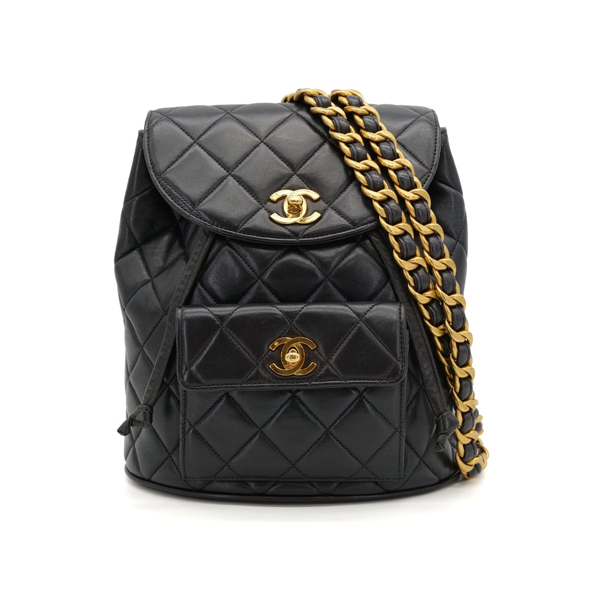 Luxury Promise Japan VINTAGE CHANEL MATELASSE CHAIN BACKPACK BLACK LAMB SKIN GOLD HARDWARE 90317880