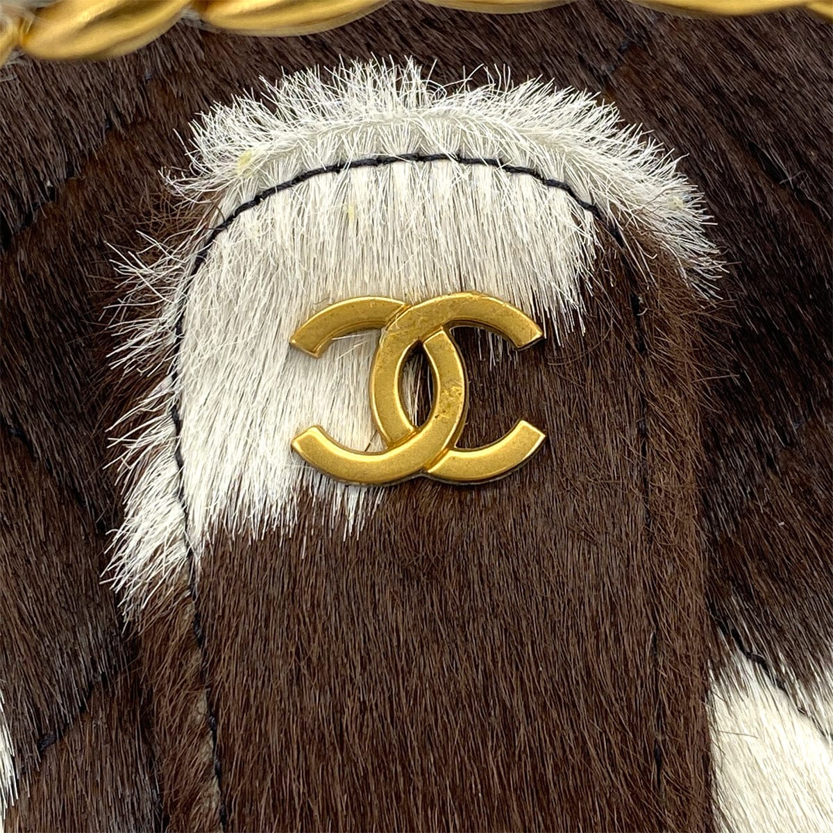 Luxury Promise Japan VINTAGE CHANEL MATELASSE CHAIN HAND MINI BAG BROWN WHITE UNBORN CALF GOLD HARDWARE 90317293