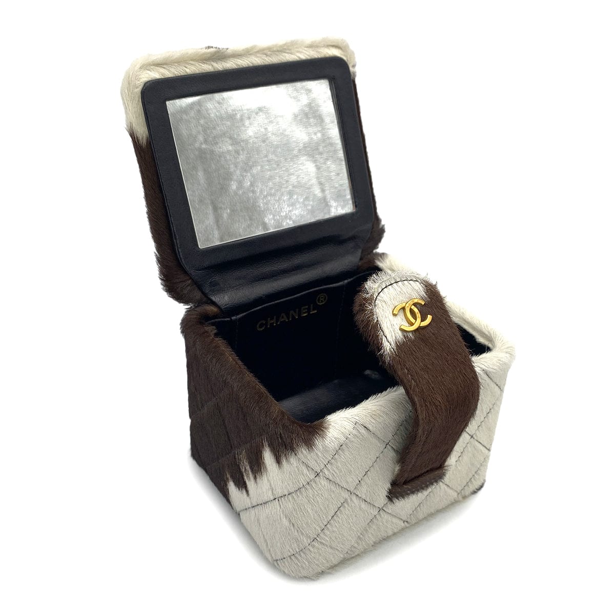 Luxury Promise Japan VINTAGE CHANEL MATELASSE CHAIN HAND MINI BAG BROWN WHITE UNBORN CALF GOLD HARDWARE 90317293