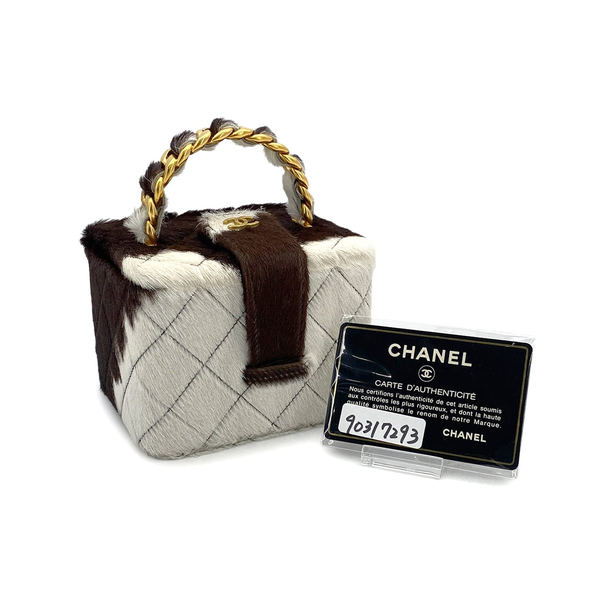 Luxury Promise Japan VINTAGE CHANEL MATELASSE CHAIN HAND MINI BAG BROWN WHITE UNBORN CALF GOLD HARDWARE 90317293