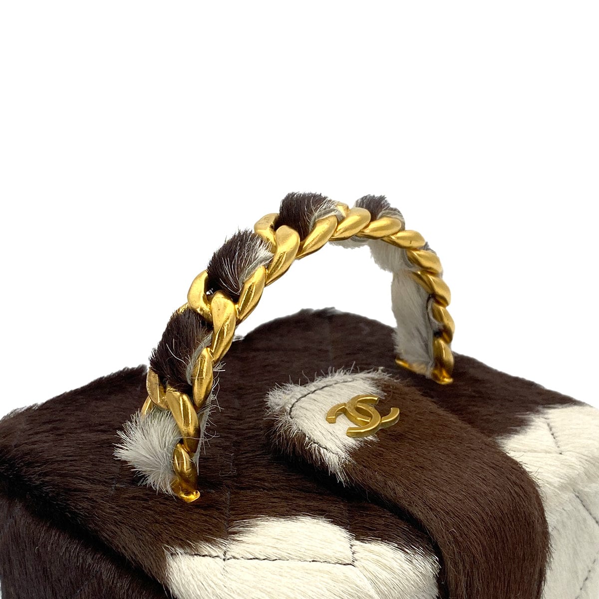 Luxury Promise Japan VINTAGE CHANEL MATELASSE CHAIN HAND MINI BAG BROWN WHITE UNBORN CALF GOLD HARDWARE 90317293