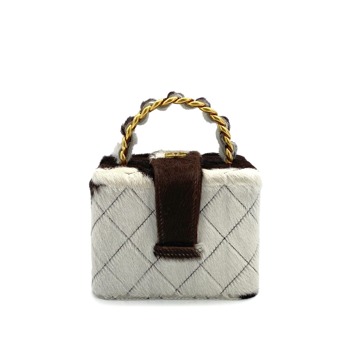 Luxury Promise Japan VINTAGE CHANEL MATELASSE CHAIN HAND MINI BAG BROWN WHITE UNBORN CALF GOLD HARDWARE 90317293