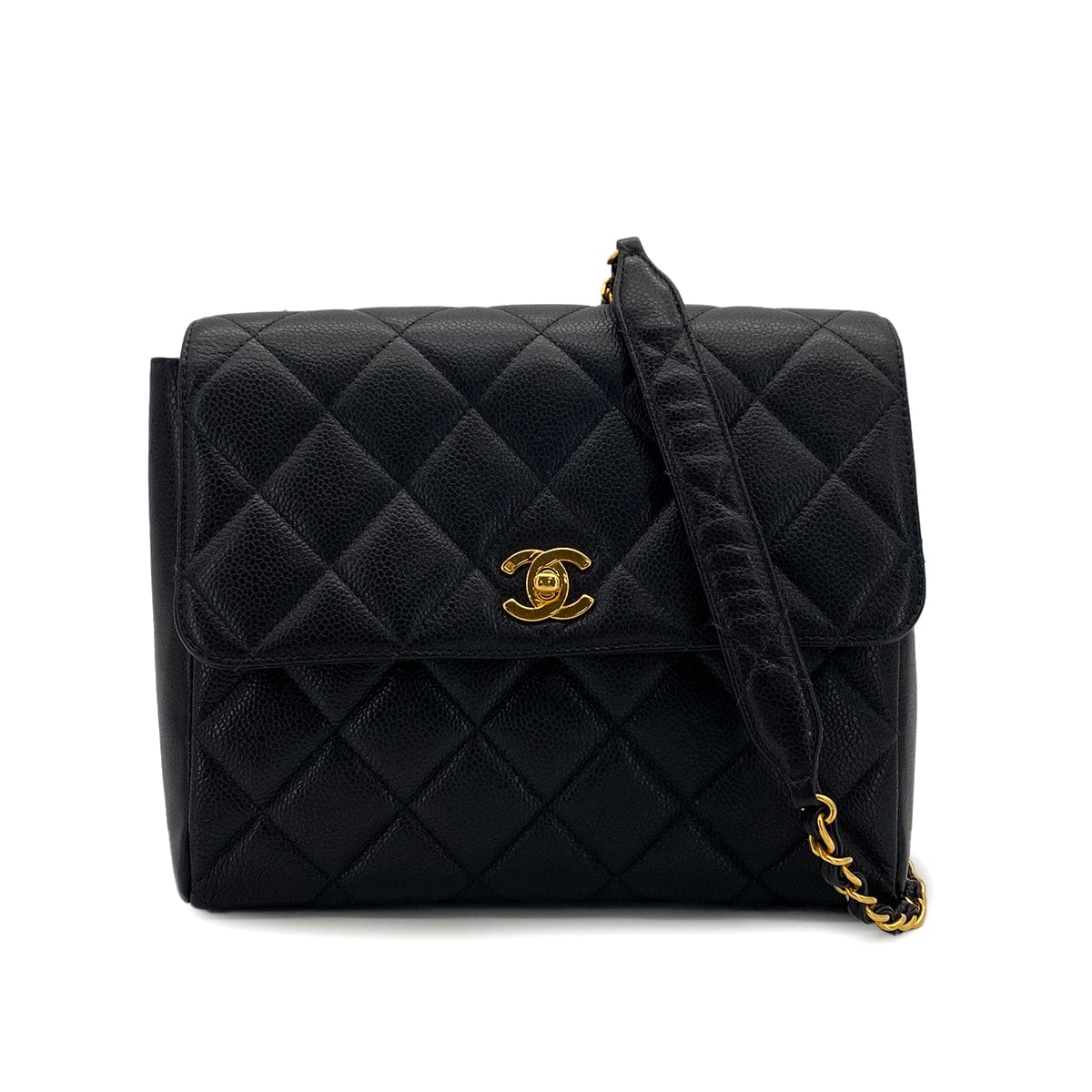 Luxury Promise Japan VINTAGE CHANEL MATELASSE CHAIN SHOULDER BAG BLACK CAVIAR SKIN GOLD HARDWARE 90324766