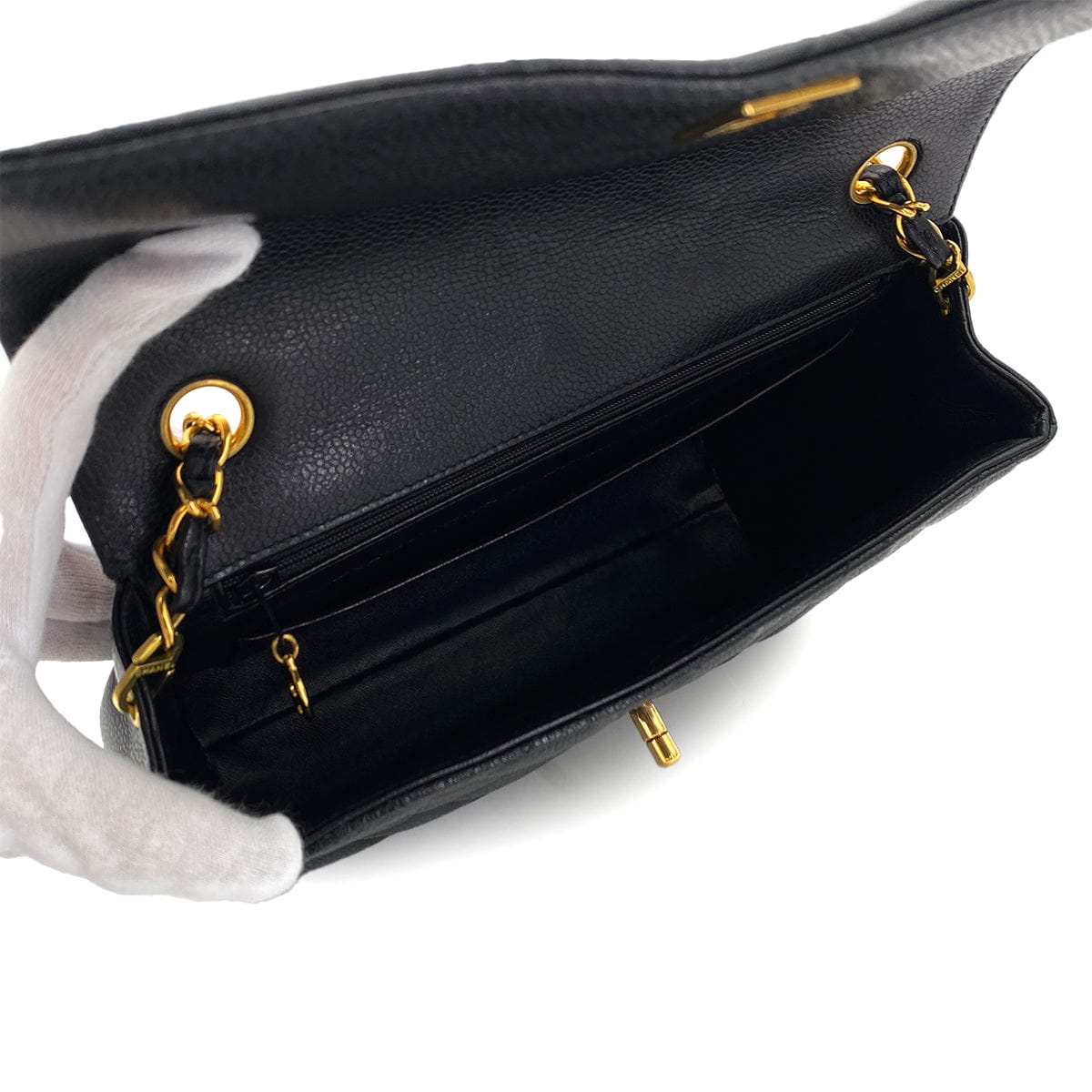 Luxury Promise Japan VINTAGE CHANEL MATELASSE CHAIN SHOULDER BAG BLACK CAVIAR SKIN GOLD HARDWARE 90324766