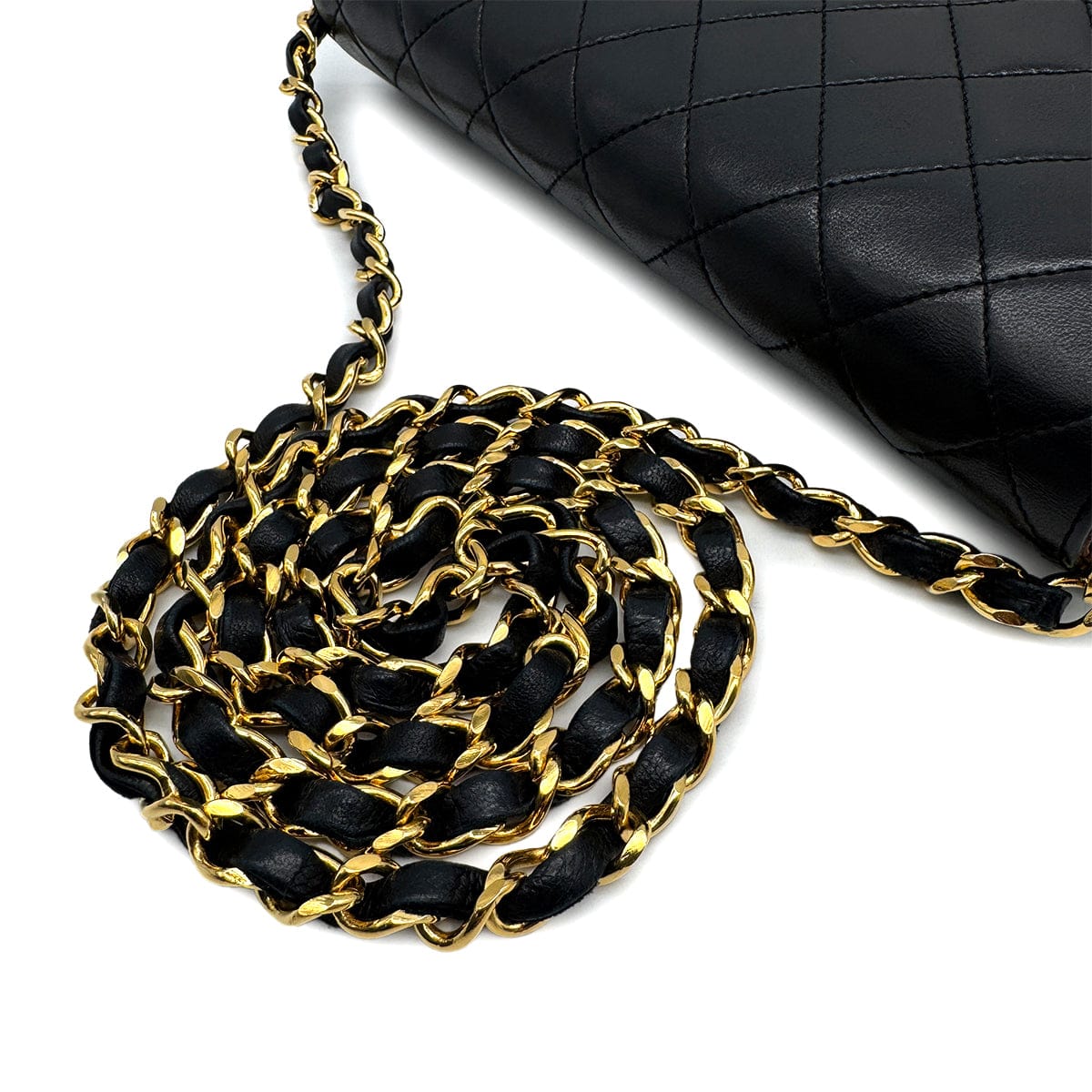 Luxury Promise Japan VINTAGE CHANEL MATELASSE CHAIN SHOULDER BAG BLACK LAMB SKIN GOLD HARDWARE 90316162