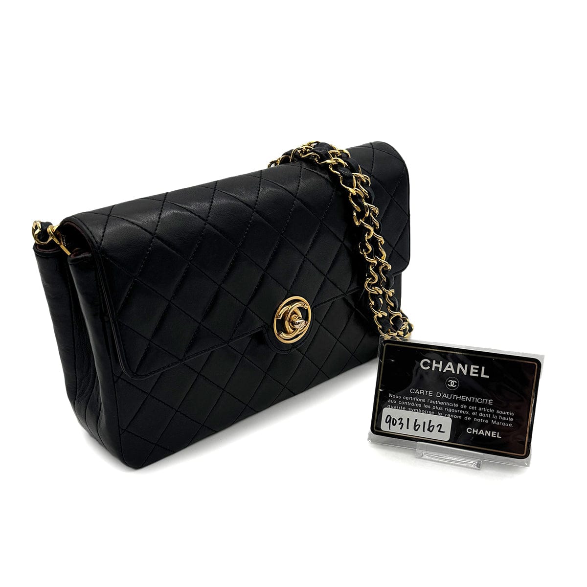 Luxury Promise Japan VINTAGE CHANEL MATELASSE CHAIN SHOULDER BAG BLACK LAMB SKIN GOLD HARDWARE 90316162