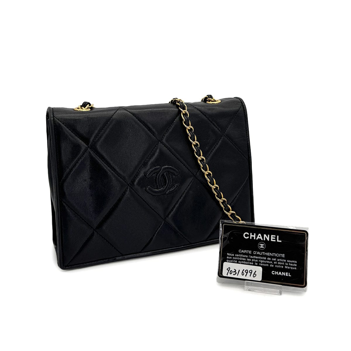 Luxury Promise Japan VINTAGE CHANEL MATELASSE CHAIN SHOULDER BAG BLACK LAMB SKIN GOLD HARDWARE 90316996