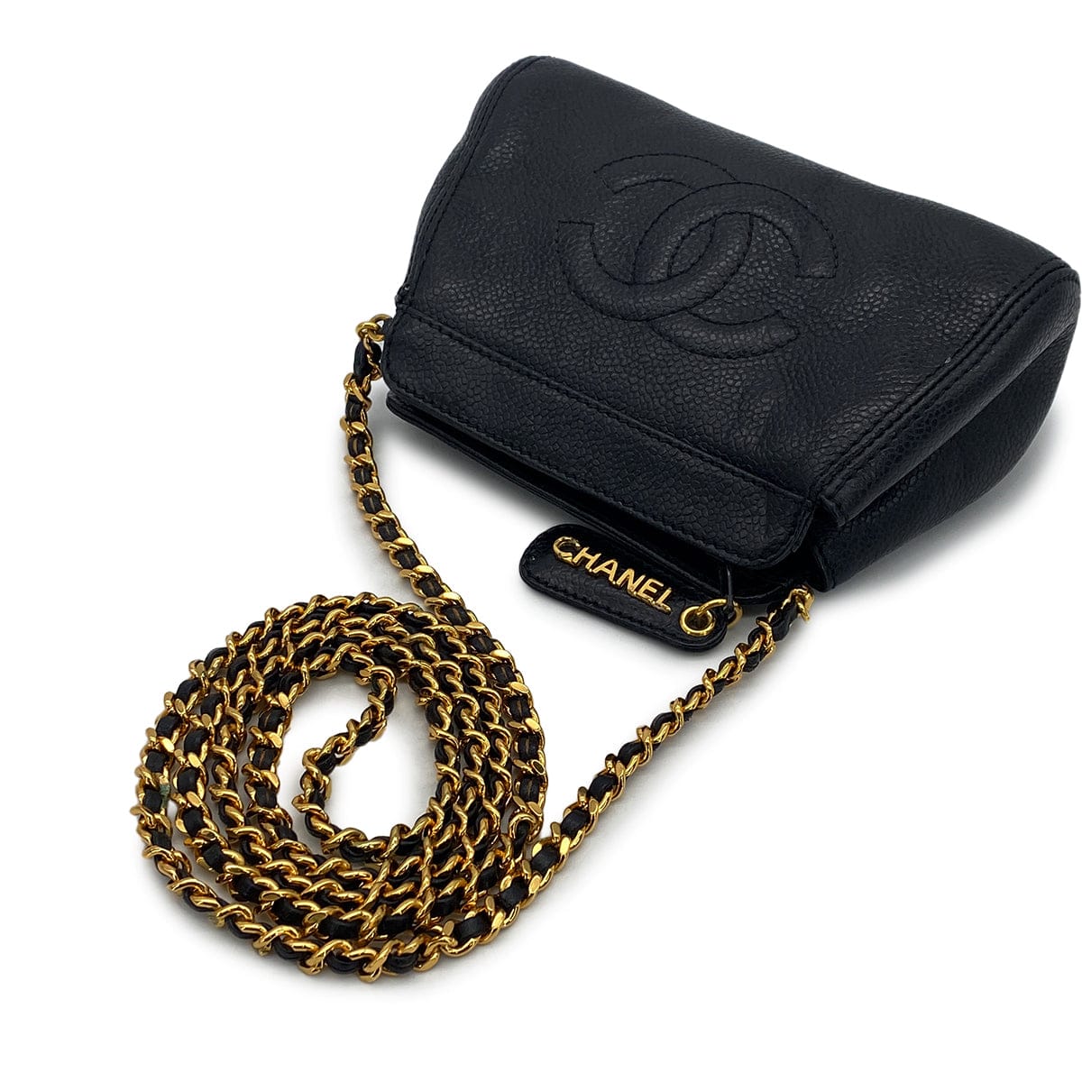 Luxury Promise Japan VINTAGE CHANEL MATELASSE CHAIN SHOULDER BAG BLACK LAMB SKIN GOLD HARDWARE 90317292