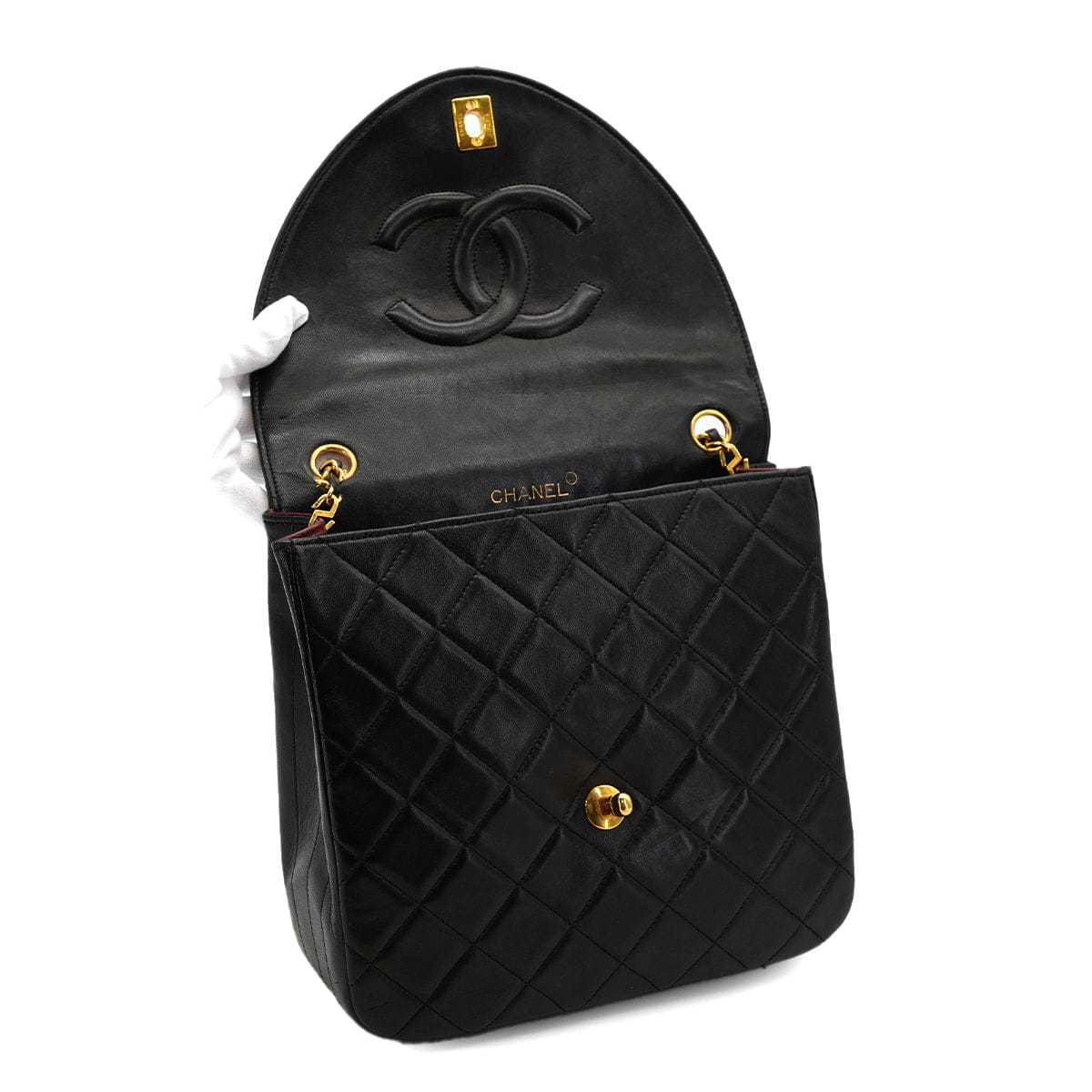 Luxury Promise Japan VINTAGE CHANEL MATELASSE CHAIN SHOULDER BAG BLACK LAMB SKIN GOLD HARDWARE 90320185