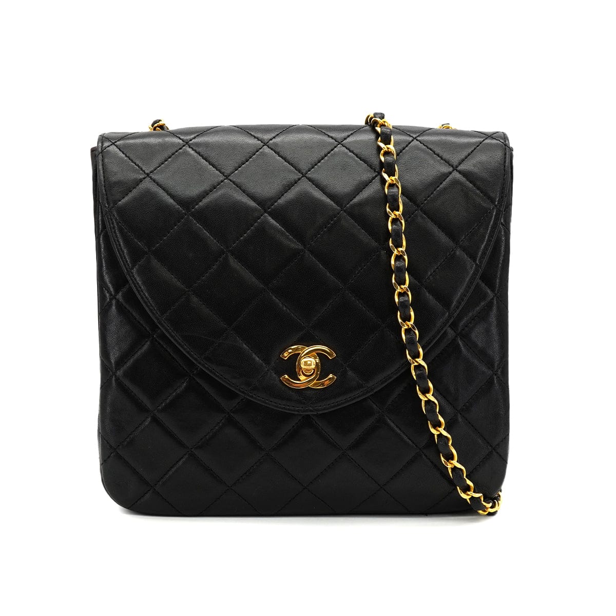 Luxury Promise Japan VINTAGE CHANEL MATELASSE CHAIN SHOULDER BAG BLACK LAMB SKIN GOLD HARDWARE 90320185