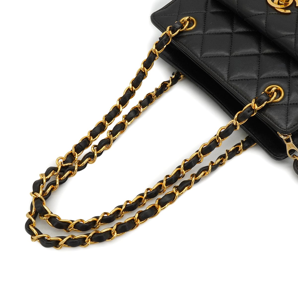 Luxury Promise Japan VINTAGE CHANEL MATELASSE CHAIN SHOULDER BAG BLACK LAMB SKIN GOLD HARDWARE 90334155