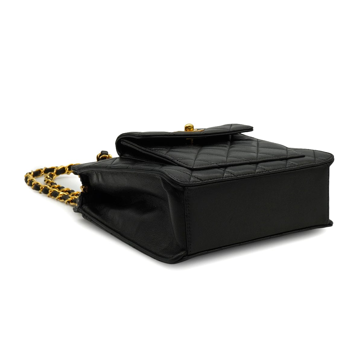 Luxury Promise Japan VINTAGE CHANEL MATELASSE CHAIN SHOULDER BAG BLACK LAMB SKIN GOLD HARDWARE 90334155
