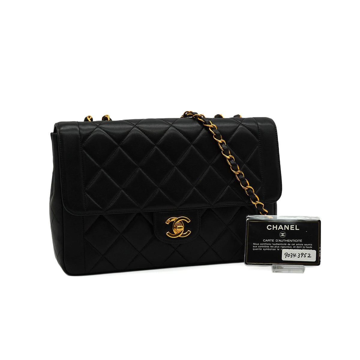 Luxury Promise Japan VINTAGE CHANEL MATELASSE CHAIN SHOULDER BAG BLACK LAMB SKIN GOLD HARDWARE 90343952