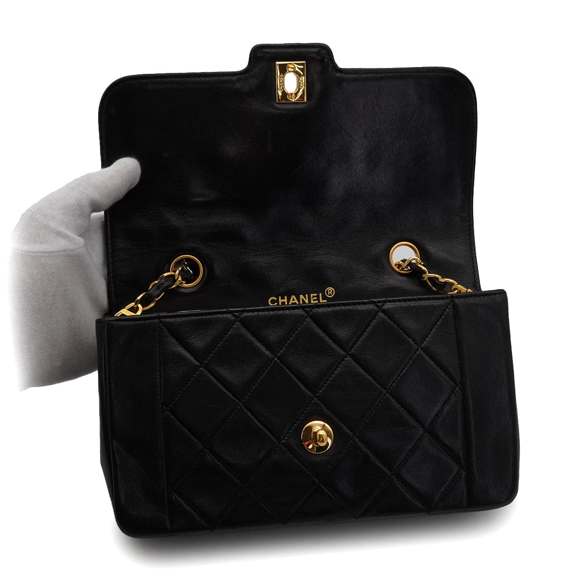 Luxury Promise Japan VINTAGE CHANEL MATELASSE CHAIN SHOULDER BAG BLACK LAMB SKIN GOLD HARDWARE 90343982