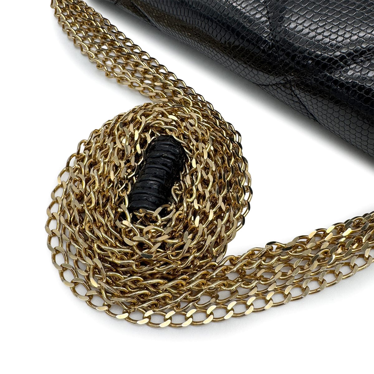 Luxury Promise Japan VINTAGE CHANEL MATELASSE CHAIN SHOULDER BAG BLACK LIZARD GOLD HARDWARE 90314359