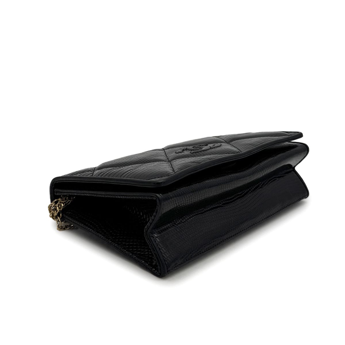 Luxury Promise Japan VINTAGE CHANEL MATELASSE CHAIN SHOULDER BAG BLACK LIZARD GOLD HARDWARE 90314359