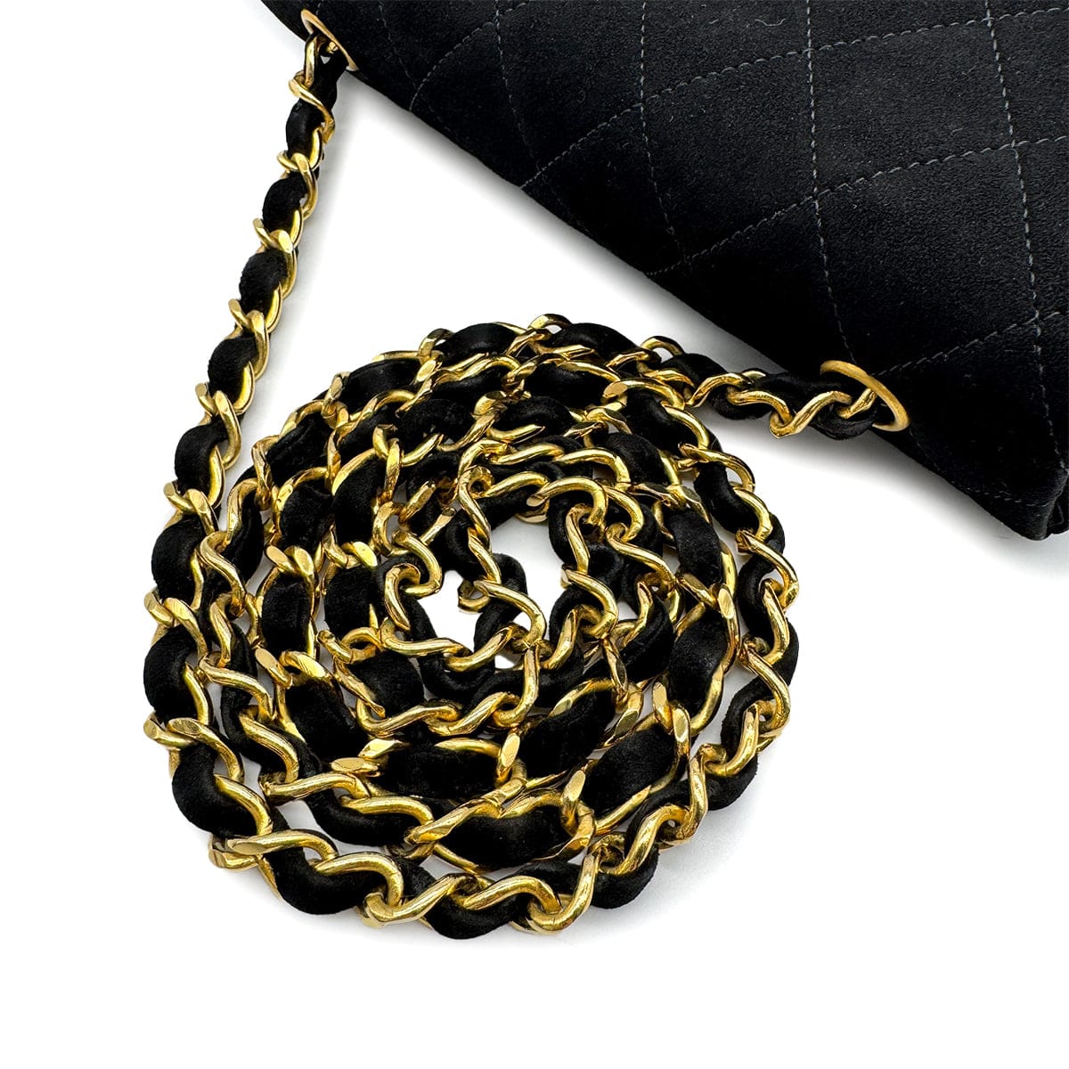 Luxury Promise Japan VINTAGE CHANEL MATELASSE CHAIN SHOULDER BAG BLACK SUEDE GOLD HARDWARE 90318520