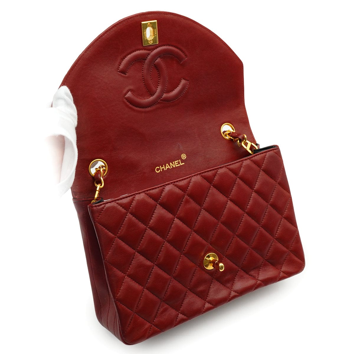 VINTAGE CHANEL MATELASSE CHAIN SHOULDER BAG BORDEAUX LAMB SKIN GOLD HARDWARE  90338306