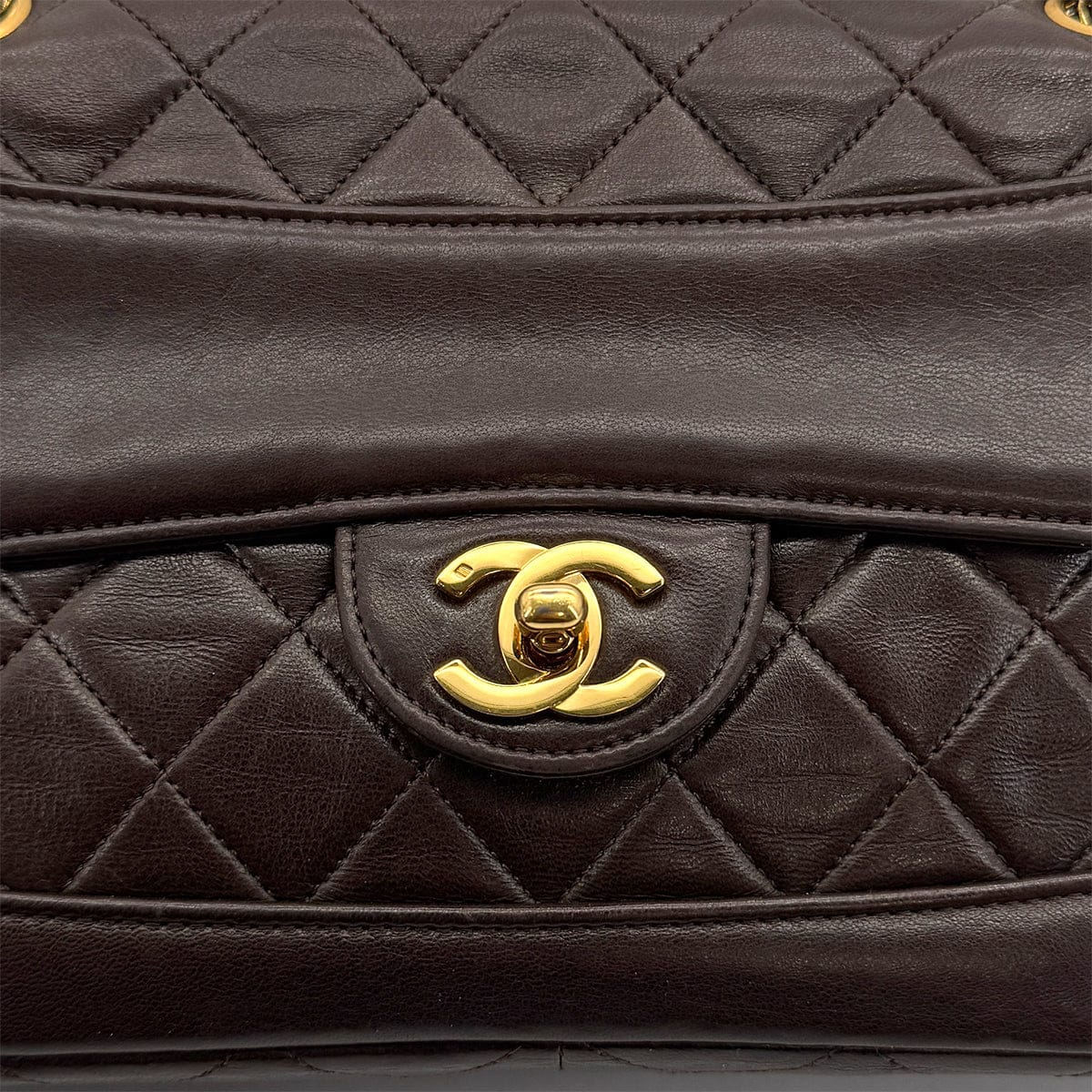 Luxury Promise Japan VINTAGE CHANEL MATELASSE CHAIN SHOULDER BAG BROWN LAMB SKIN GOLD HARDWARE 90310345