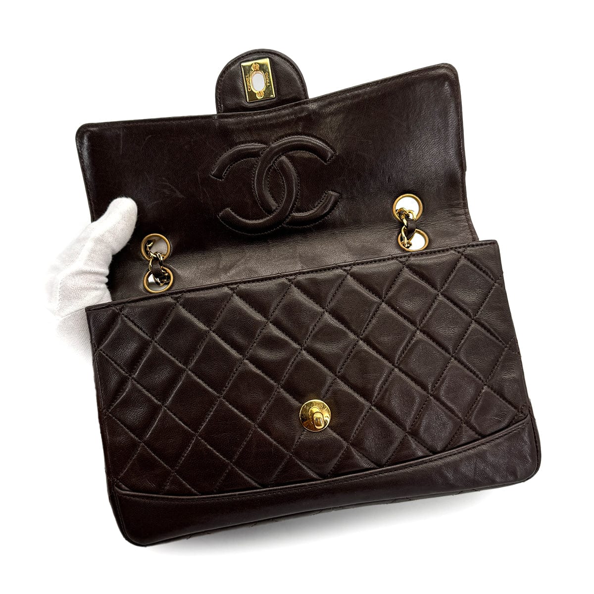Luxury Promise Japan VINTAGE CHANEL MATELASSE CHAIN SHOULDER BAG BROWN LAMB SKIN GOLD HARDWARE 90310345