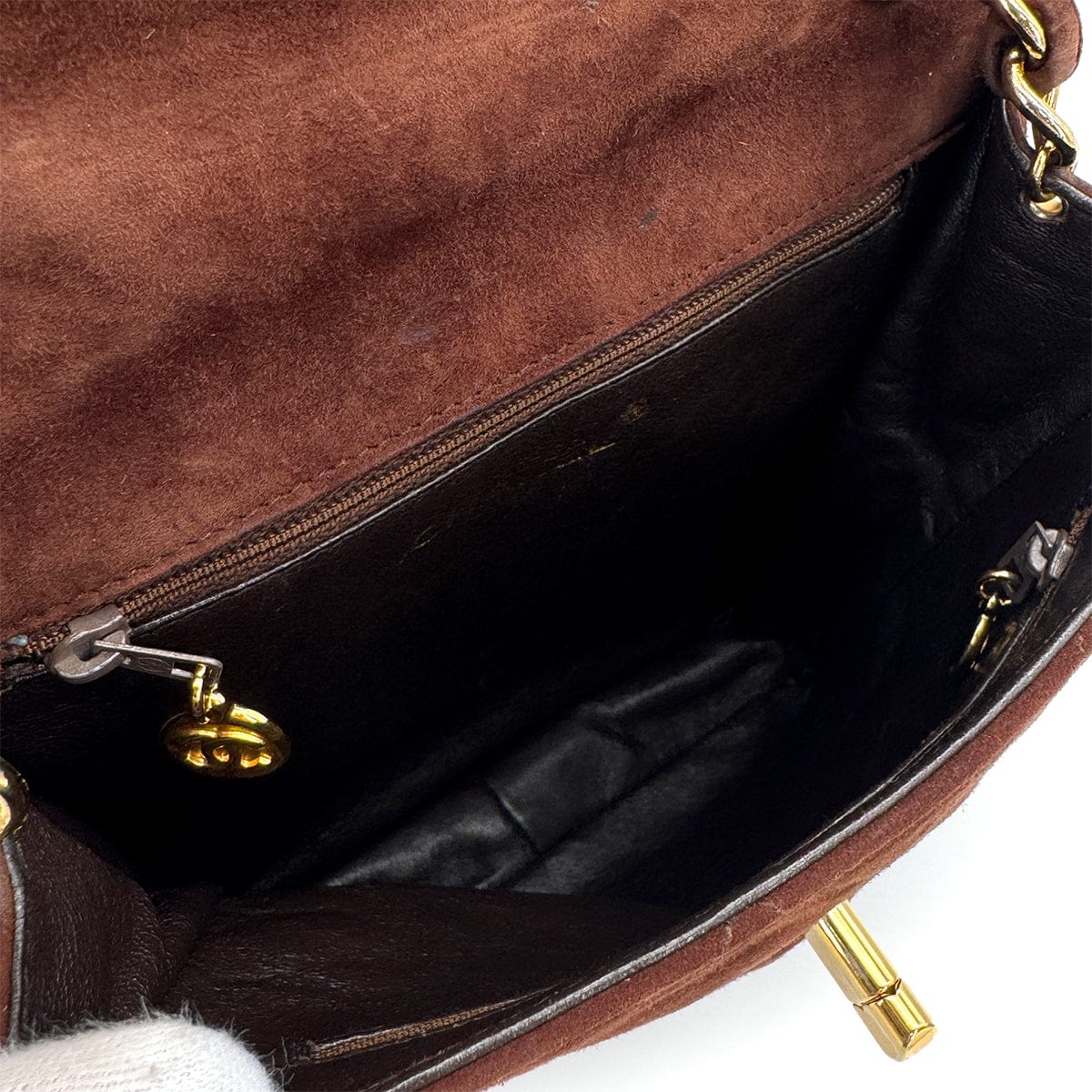 Luxury Promise Japan VINTAGE CHANEL MATELASSE CHAIN SHOULDER BAG BROWN SUEDE GOLD HARDWARE 90321154
