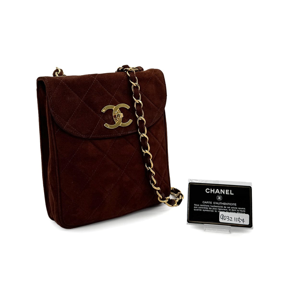 Luxury Promise Japan VINTAGE CHANEL MATELASSE CHAIN SHOULDER BAG BROWN SUEDE GOLD HARDWARE 90321154