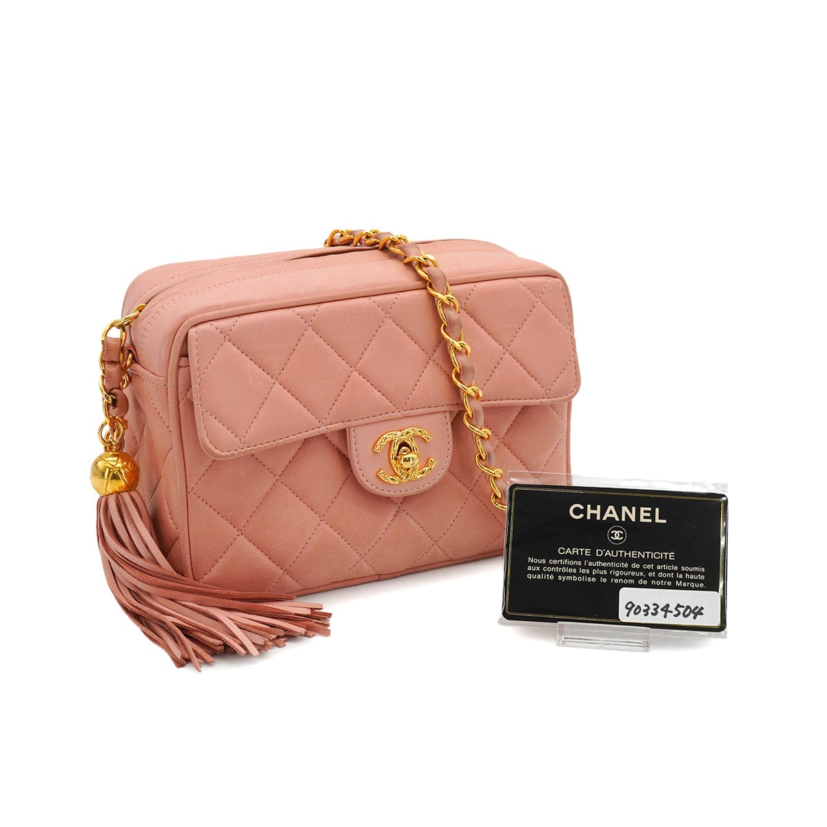 Luxury Promise Japan VINTAGE CHANEL MATELASSE CHAIN SHOULDER BAG FRINGE PINK LAMB SKIN GOLD HARDWARE 90334504