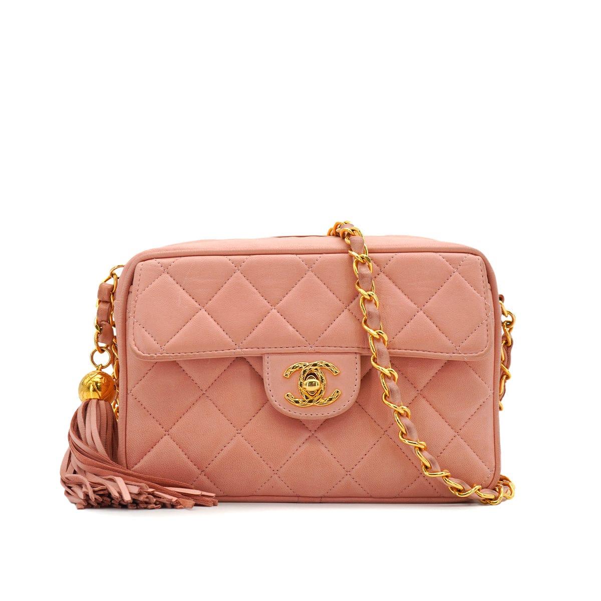 Luxury Promise Japan VINTAGE CHANEL MATELASSE CHAIN SHOULDER BAG FRINGE PINK LAMB SKIN GOLD HARDWARE 90334504