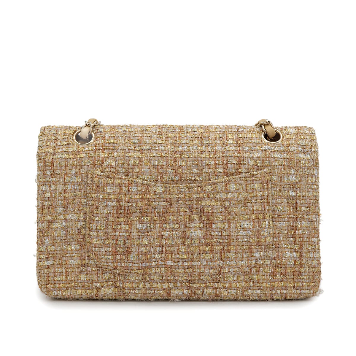 Luxury Promise Japan VINTAGE CHANEL MATELASSE CHAIN SHOULDER BAG GOLD YELLOW TWEED GOLD HARDWARE 90322175