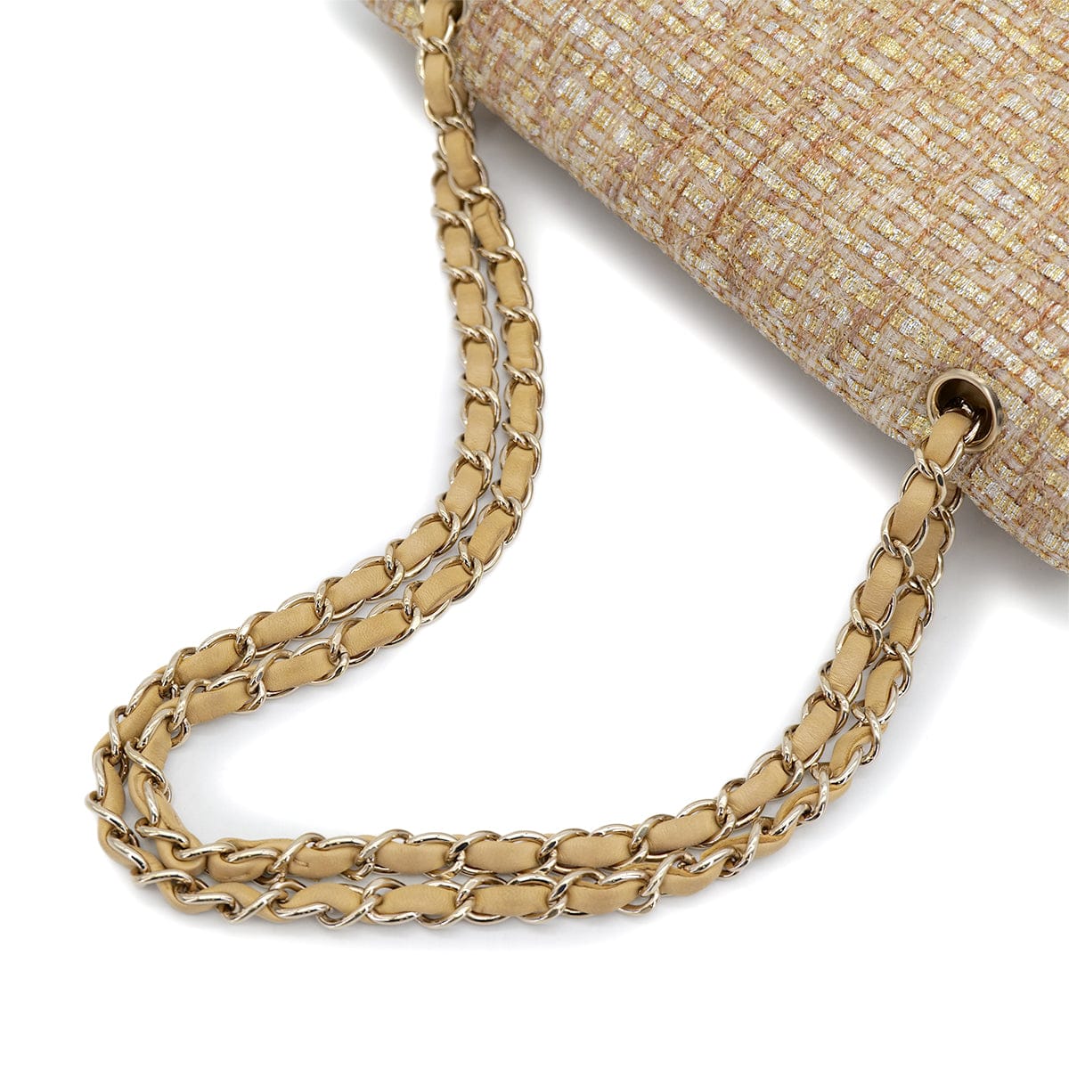 Luxury Promise Japan VINTAGE CHANEL MATELASSE CHAIN SHOULDER BAG GOLD YELLOW TWEED GOLD HARDWARE 90322175