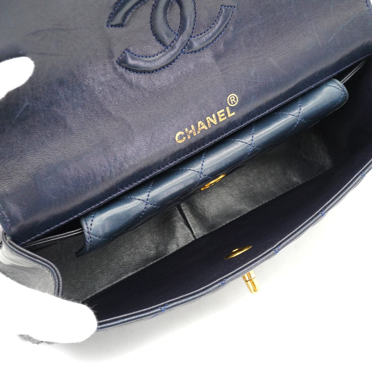 Luxury Promise Japan VINTAGE CHANEL MATELASSE CHAIN SHOULDER BAG NAVY LAMB SKIN GOLD HARDWARE 90340509