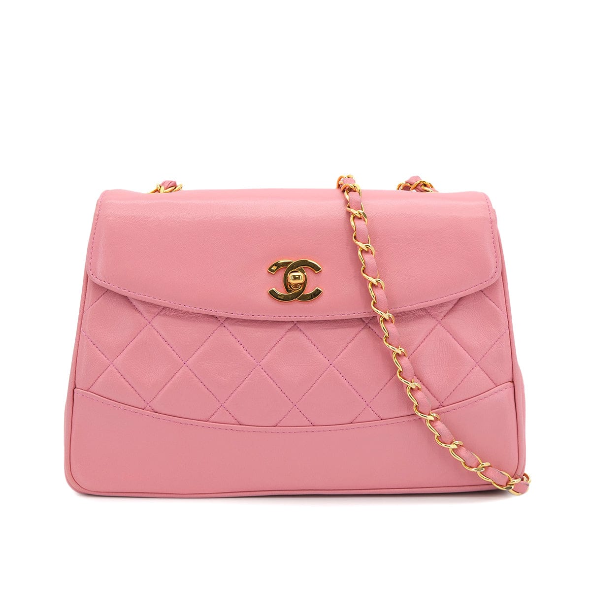 Luxury Promise Japan VINTAGE CHANEL MATELASSE CHAIN SHOULDER BAG PINK LAMB SKIN GOLD HARDWARE 90323093