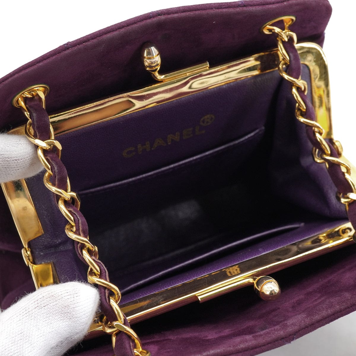 Luxury Promise Japan VINTAGE CHANEL MATELASSE CHAIN SHOULDER BAG PURPLE SUEDE GOLD HARDWARE 90335036