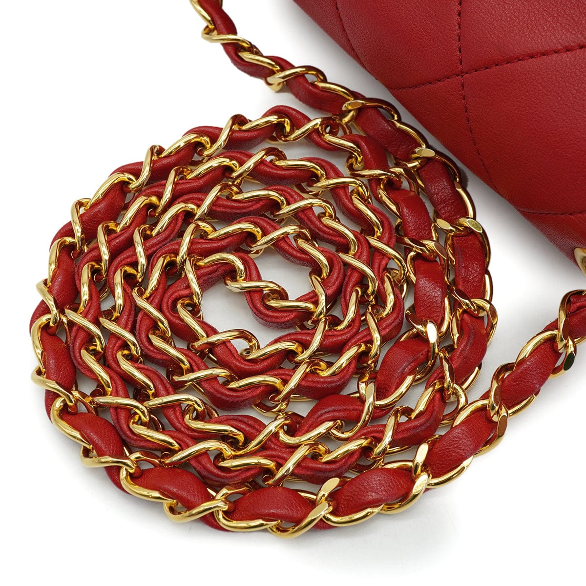 Luxury Promise Japan VINTAGE CHANEL MATELASSE CHAIN SHOULDER BAG RED LAMB SKIN GOLD HARDWARE 90335593