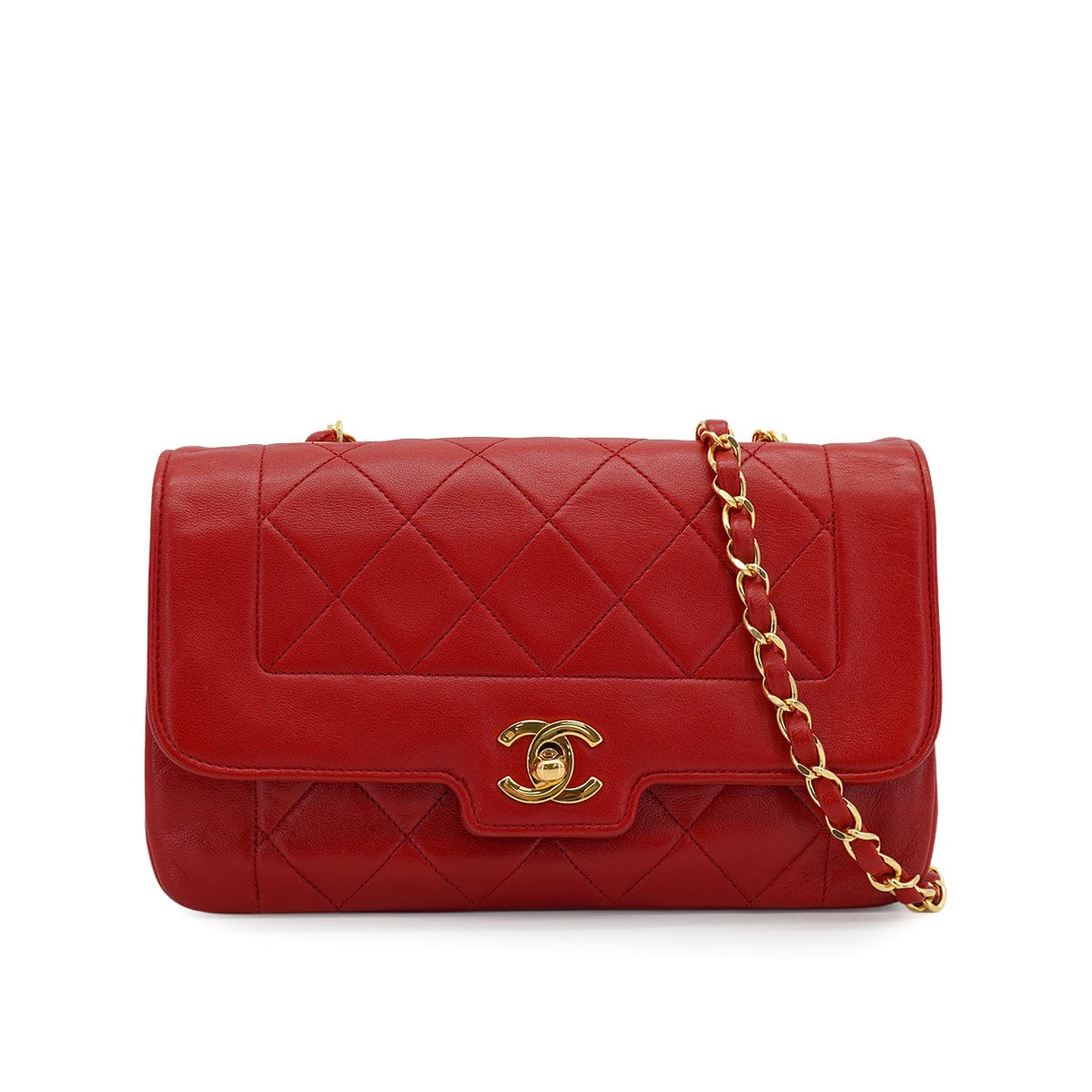 Luxury Promise Japan VINTAGE CHANEL MATELASSE CHAIN SHOULDER BAG RED LAMB SKIN GOLD HARDWARE 90335593