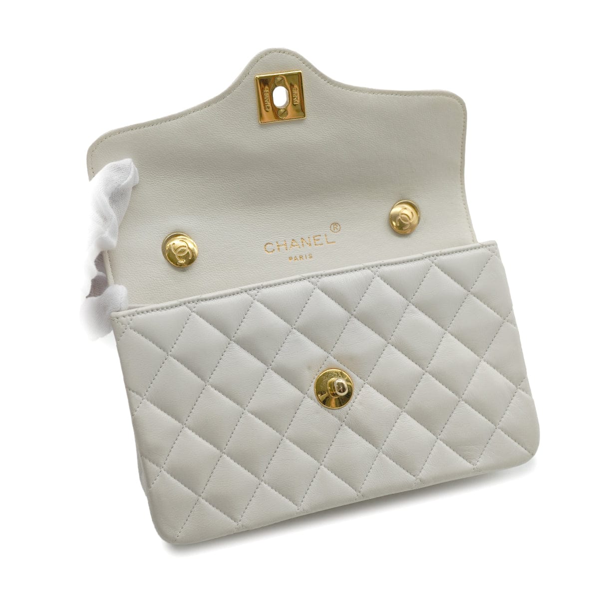 Luxury Promise Japan VINTAGE CHANEL MATELASSE CHAIN SHOULDER HAND BAG WHITE LAMB SKIN GOLD HARDWARE 90343615