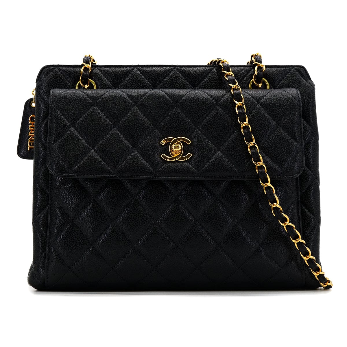 Luxury Promise Japan VINTAGE CHANEL MATELASSE CHAIN TOTE BAG BLACK CAVIAR SKIN GOLD HARDWARE 90318740