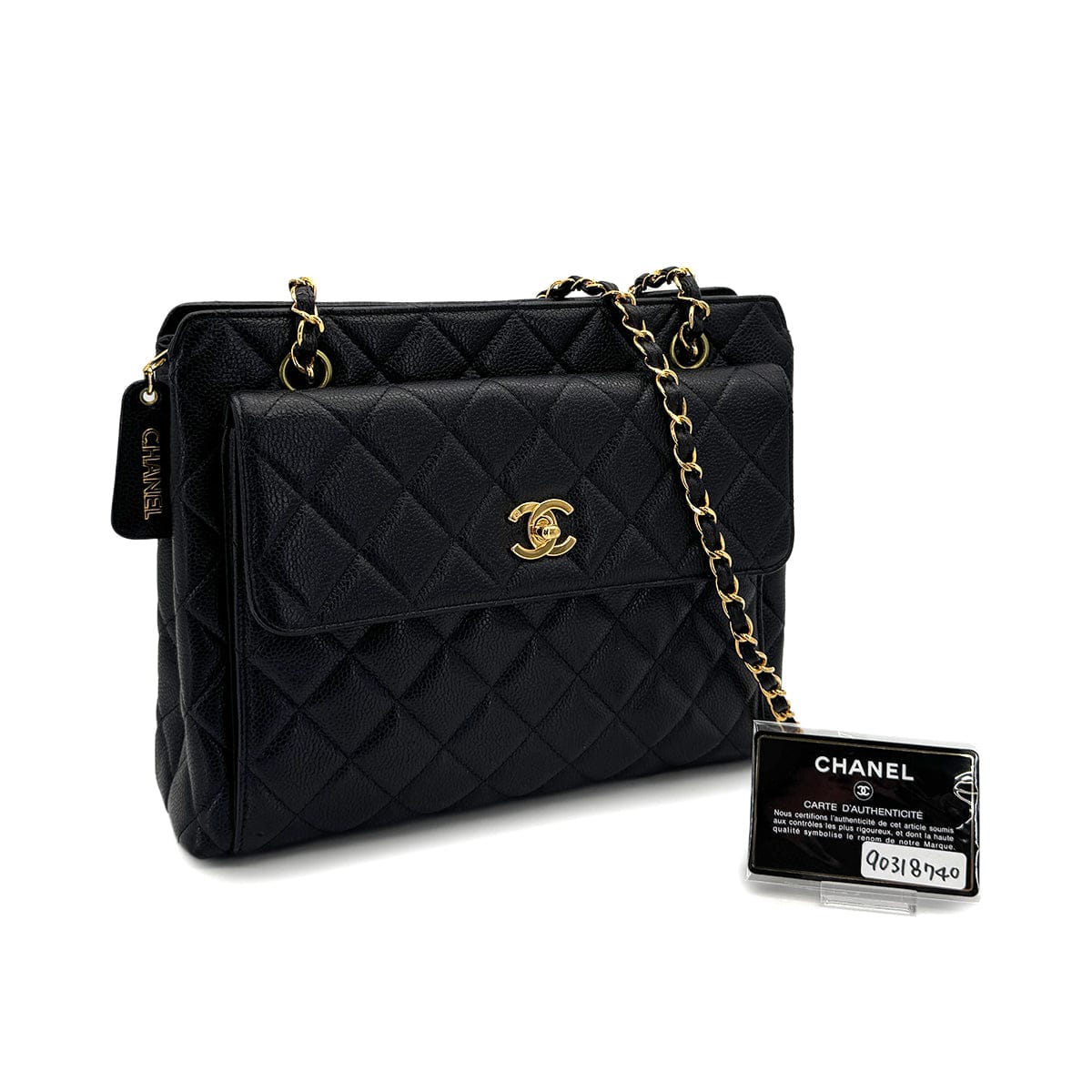 Luxury Promise Japan VINTAGE CHANEL MATELASSE CHAIN TOTE BAG BLACK CAVIAR SKIN GOLD HARDWARE 90318740