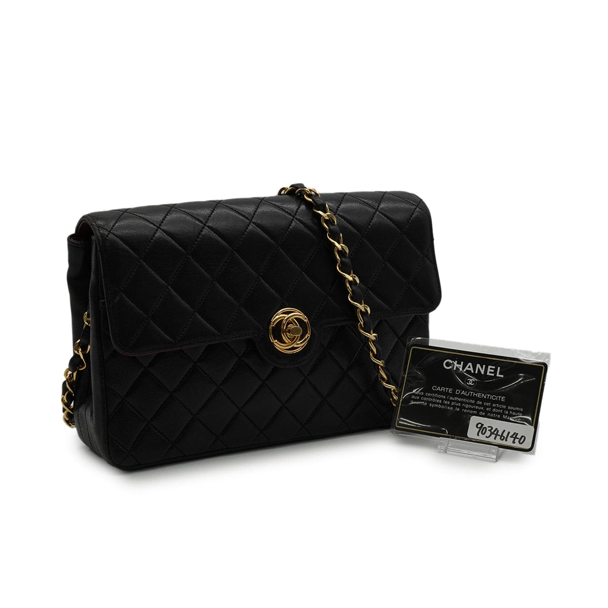 VINTAGE CHANEL MATELASSE CIRCLE COCO CHAIN SHOULDER BAG BLACK LAMB SKIN GOLD HARDWARE 90346140