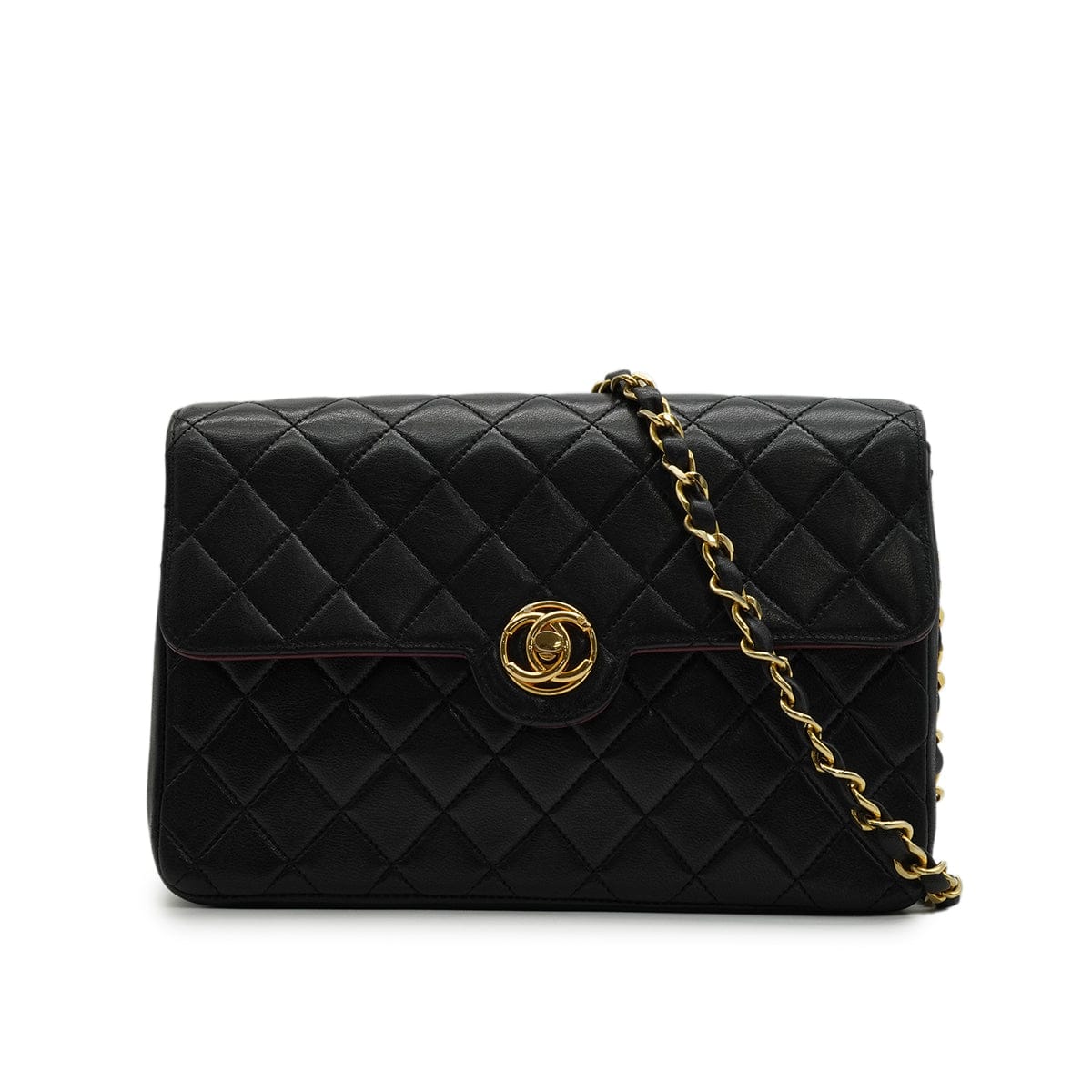 Luxury Promise Japan VINTAGE CHANEL MATELASSE CIRCLE COCO CHAIN SHOULDER BAG BLACK LAMB SKIN GOLD HARDWARE 90346140