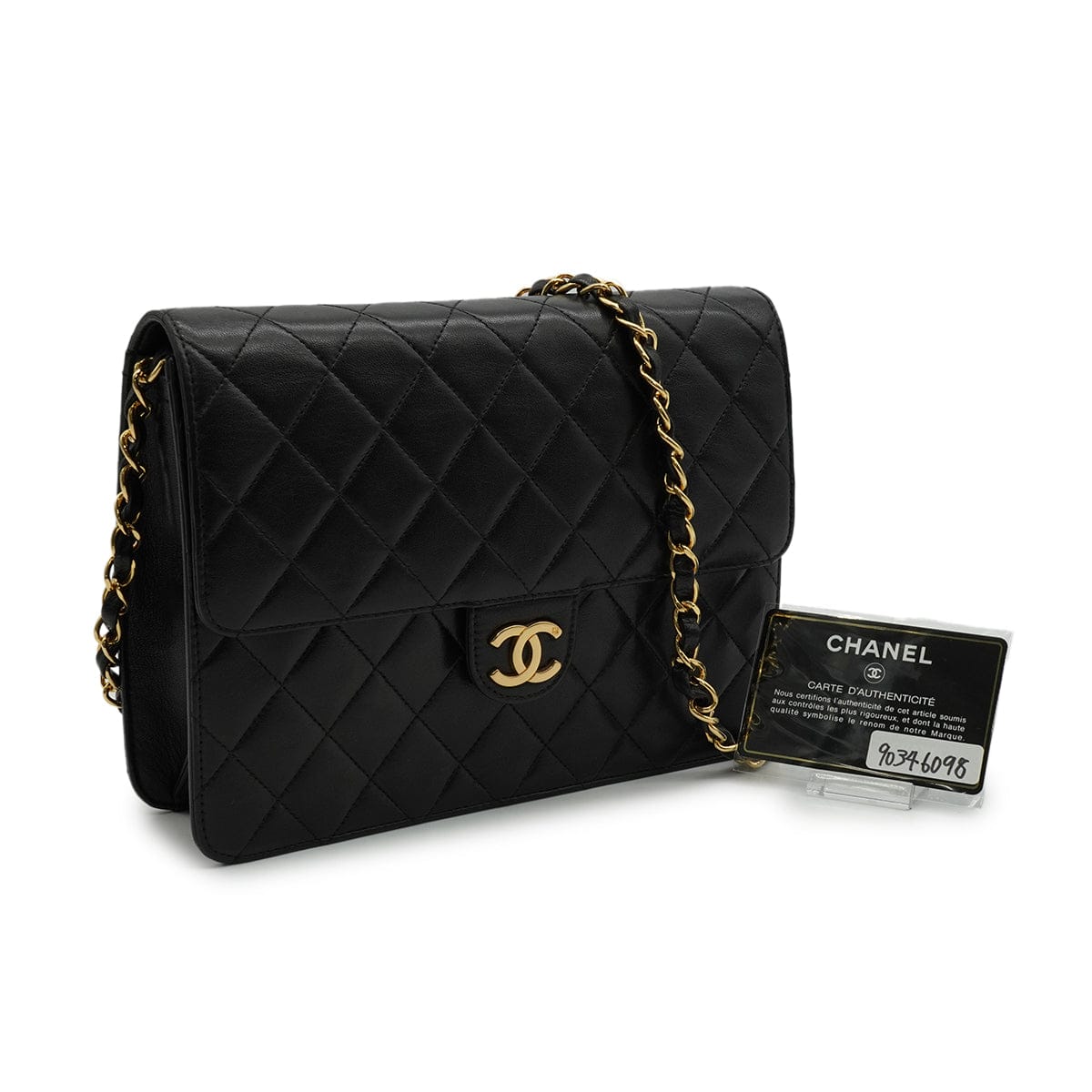 VINTAGE CHANEL MATELASSE COCOMARK PUSH LOCK CHAIN SHOULDER BAG BLACK LAMB SKIN GOLD HARDWARE 90346098